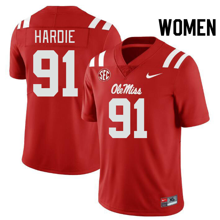 Women #91 Chris Hardie Ole Miss Rebels College Football Jerseys Stitched-Red